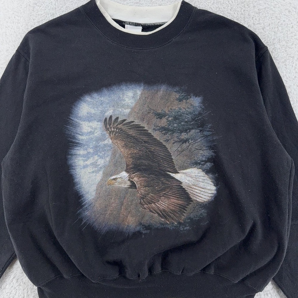 Vintage Bald Eagle‎ Sweatshirt BOXY LARGE Black Graphic Pullover 90s Nature